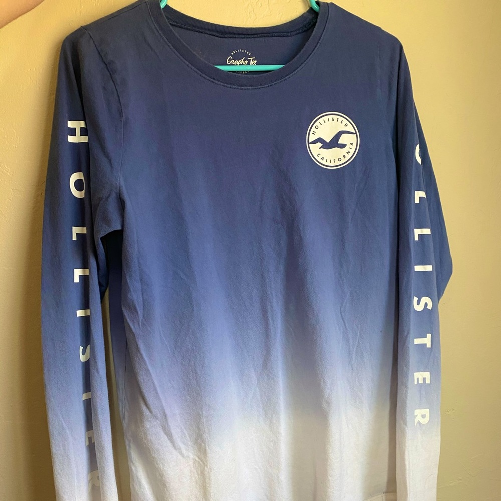 Blue White Fade Hollister Long Sleeve Graphic L